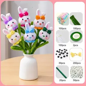 602 Piece Macaron Color Rabbit Twist Rod Pipe Cleaner Craft Kit, DIY Handmade Project, Easter Bunny Set, All-In-One Crafting Supplies, Handcraft