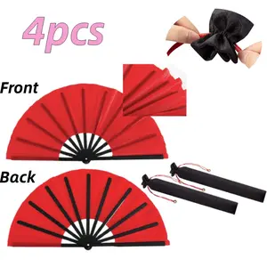 2 Packs Large Folding Hand Rave Fan Large Clap Fans for Line Dancing Nylon Cloth Foldable Hand Rave Fan for Chinese Kung Fu Festival Craft Dance Decoration