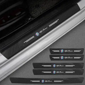 1/4/5/8/9Pcs Car Door Sill Carbon Leather Sticker Decal For Alfa Romeo 159 147 156 4C 8C 166 Giulia Giulietta Mito GT Stelvio Brera Spider Auto Accessories
