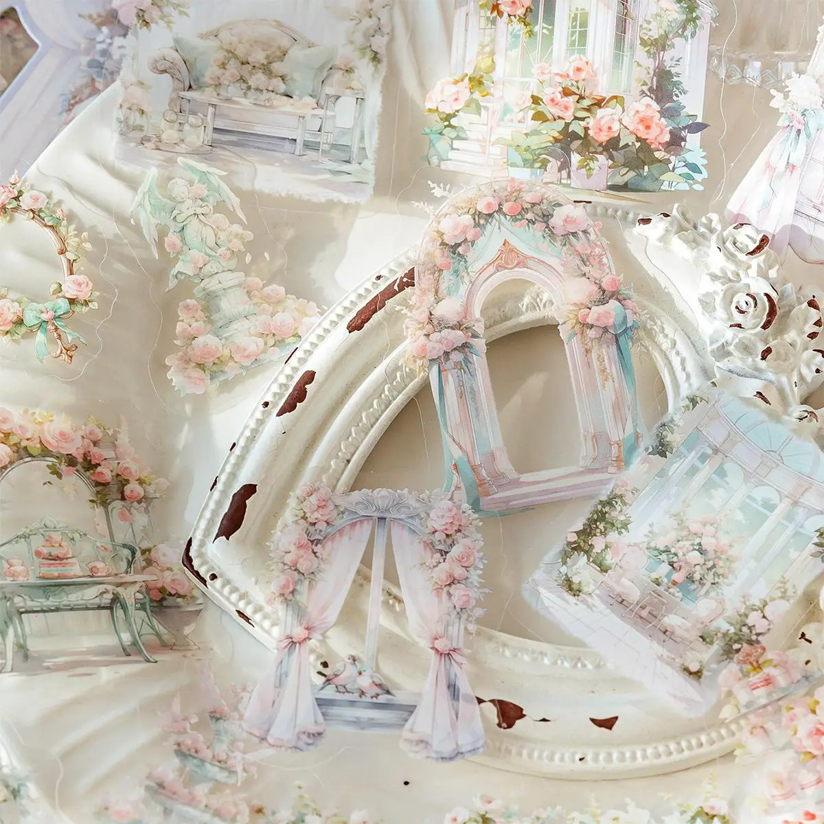 Flower Pattern Scrapbook Sticker (30pcs/pack), Transparent PET Self Adhesive DIY Decorative Stickers for Scrapbooking Envelopes Wrapped Gifts Arts Sta