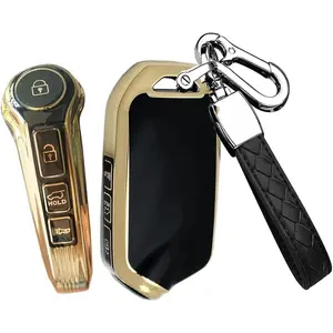Key fob cover for Kia Stinger K900 K9 GT CK 2018 2019 2020 2021 2022 button TPU key case shell with key chains for Kia accessories-Black