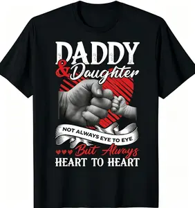 Men's Short-Sleeve T-Shirt with Daddy-Daughter Heart-to-Heart & Fist Bump Graphic, Meaningful Father's Day Gift for Dad