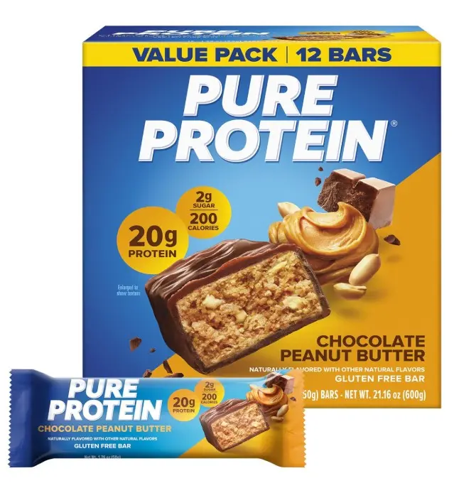Pure Protein Chocolate Peanut Butter Protein Bars, 20g Protein, 12 Ct