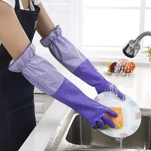2-Piece Set Long Velvet Warm Home Cleaning Gloves, Waterproof Kitchen Dishwashing Gloves, Durable Laundry Gloves, Cleaning Tools, Household Cleaning Gloves