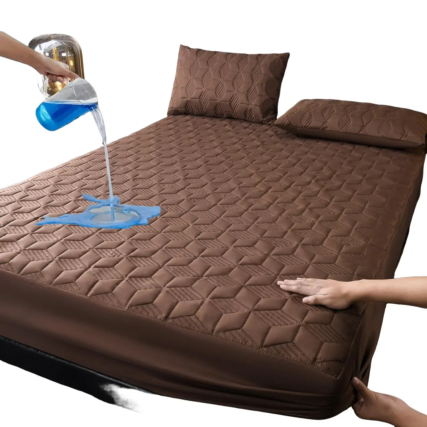 Waterproof Flax Texture Bed Skirt, Modern Quilted Bed Cover, Waterproof Fitted Sheet, Ultra Soft Noiseless Bed Sheet, Elastic Edges, Snug Fit, Suitable for Bedroom, Polyester Bedding