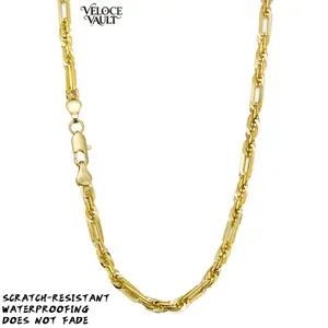 14K gold-plated paperclip link chain necklace, diamond-cut high-polish chain for men and women, fashionable streetwear jewelry