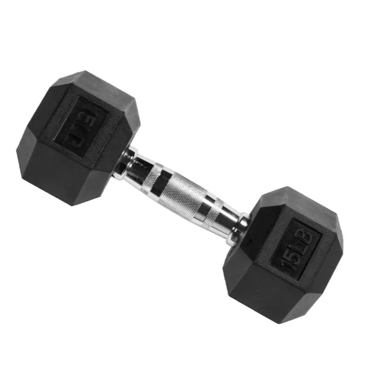 Rubber Encased Hex Dumbbell, Black, 15 lb Rubber Encased Hex Dumbbell, Black, 15 lb