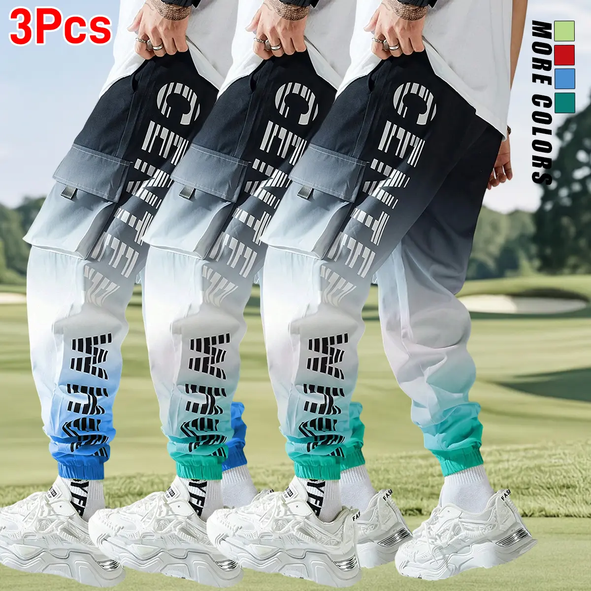 Men's Cargo Pants, Gradient Letter Print Streetwear Joggers in Breathable Polyester, Casual Sportswear with Drawstring Waist, Activewear, Menswear, Gym Training, Elastic Waist, All Seasons, Sporty Chic, Letters, Cargo Fit, Athletic, Reactive Dye, Long, Lo