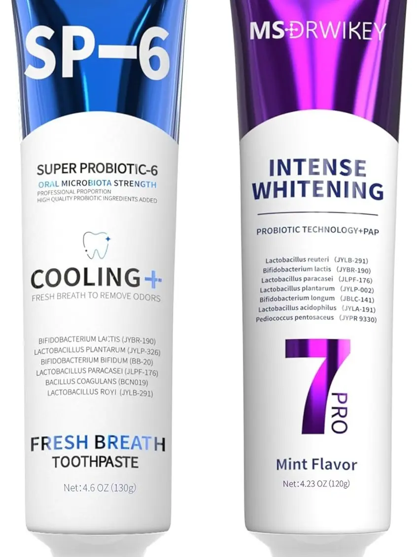 Cooling Breath Freshening Toothpaste & Popping 7-Pro Intense Whitening Toothpaste 2-Pack – Fluoride-Free, Enamel Safe, Purple Beads, Freshens Breath, Deep Whitening