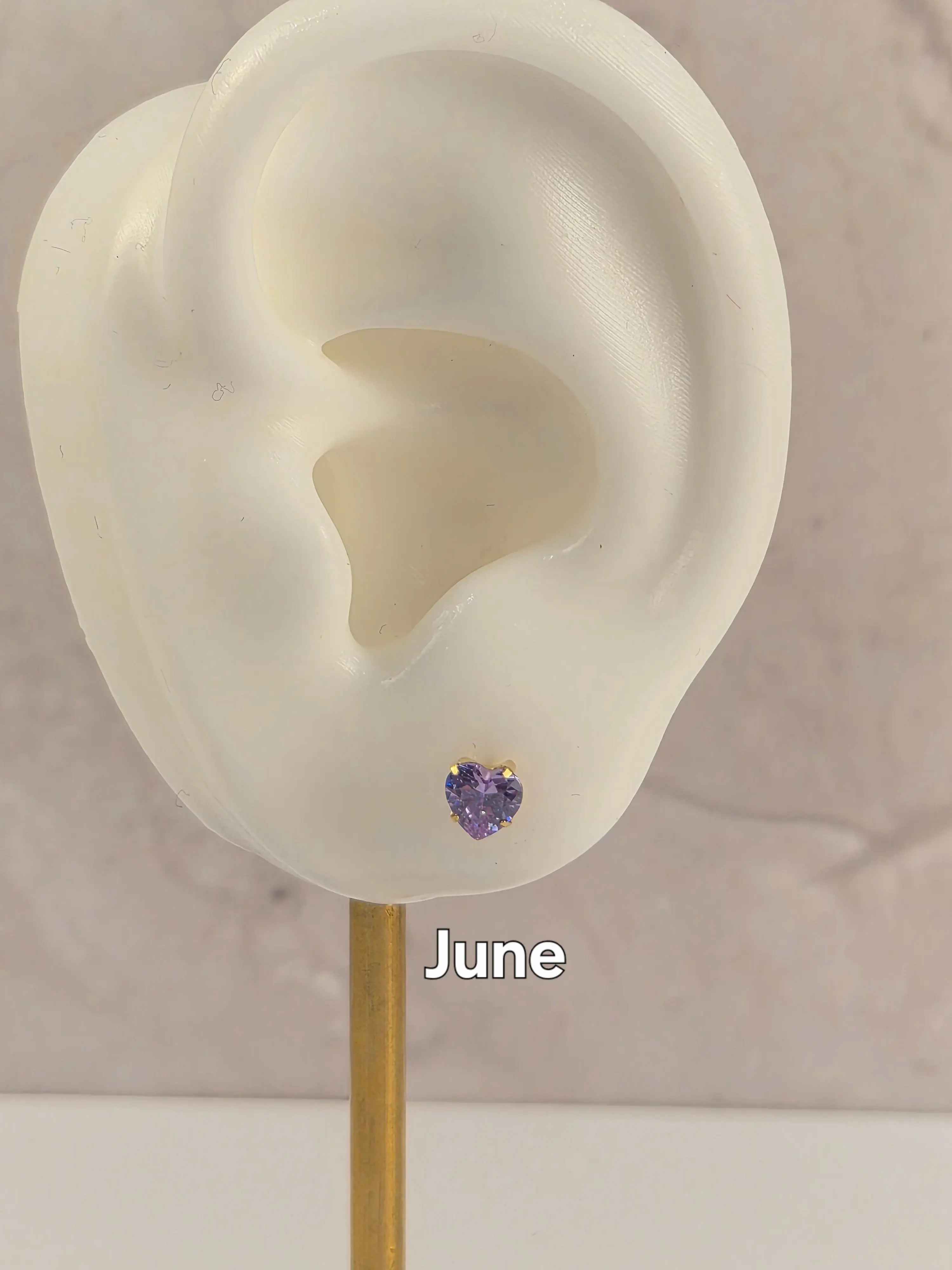 14K Gold 5mm Heart Birthstone Screw Back Stud Earrings