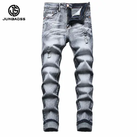 JUNBAOSS Men's Slim Fit Stretch Jeans Ripped Skinny Jeans for Men, Distressed Straight Leg Fashion Casual Popular Chic Comfort Flex Waist Denim Pants,Menswear Classic Street Style Cotton Fabric Jean Natural Hipster Personalized Stylish Jeans#SohoChic
