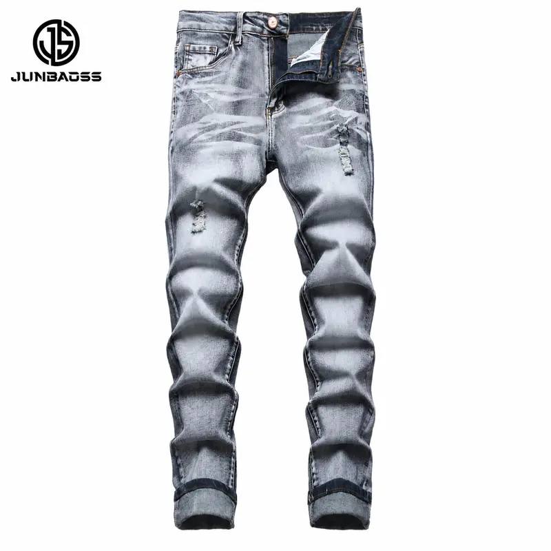 JUNBAOSS Men's Slim Fit Stretch Jeans Ripped Skinny Jeans for Men, Distressed Straight Leg Fashion Casual Popular Chic Comfort Flex Waist Denim Pants,Menswear Classic Street Style Cotton Fabric Jean Natural Hipster Personalized Stylish Jeans#SohoChic