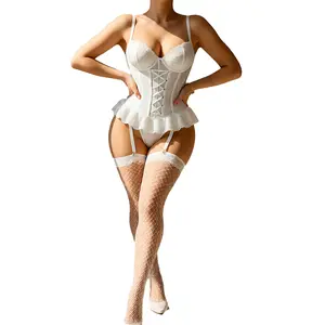 lace lingerie set, strappy harness lingerie, 3 piece lingerie