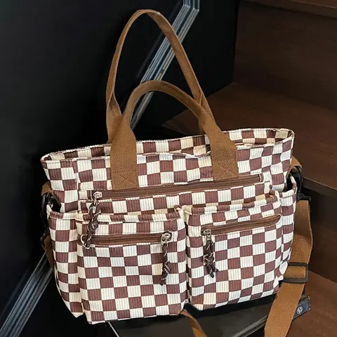 large capacity shoulder bag, Casual crossbody bags, simple and casual color blocked retro crossbody bag, niche design checkerboard pattern hand in hand bag, suitable for shopping, commuting, attending classes, Colorblock Pattern Bag, Checkered Pattern Bag