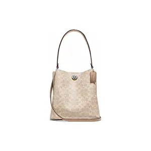 COACH Charlie 21 Classic Monogram Twist-Lock PVC Bucket Bag for Women, Small Size, Khaki