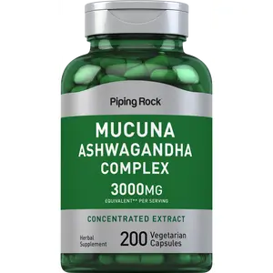 Piping Rock Mucuna Ashwagandha | 3000mg | 200 Capsules | Complex Supplement | Concentrated Extract | Vegetarian, Non-GMO, Gluten Free