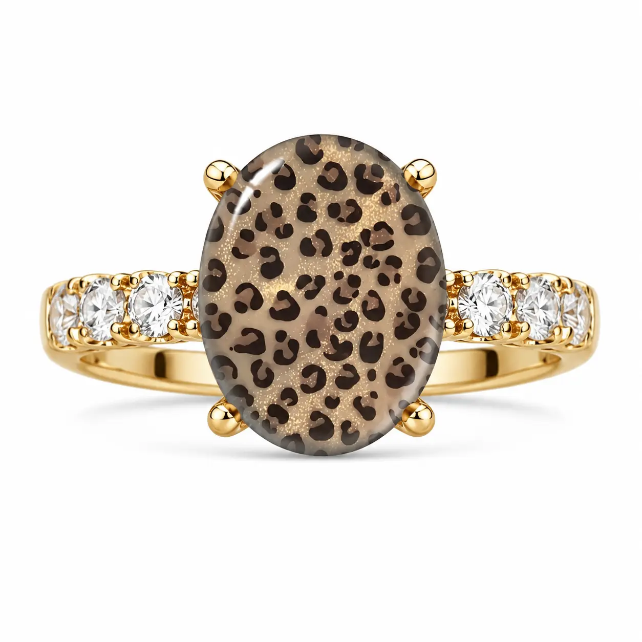 Luxury Vintage Leopard Ring for Women, Oval Animal Print Fashion Ring with Sparkle Rhinestone Band, Retro Gold Tone Statement Jewelry, Elegant Y2K Accessories for Women Girls, Birthday Party Gift