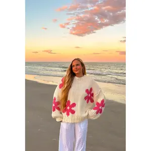 Ryver Cream Flower Knit Sweater