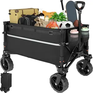 Collapsible Wagon Cart with Wheels Foldable - Folding Utility Heavy Duty Wagons Carts for Grocery Sports Garden Shopping Camping Wheelbarrows