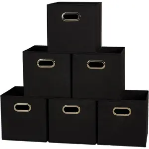 80-1 Foldable Fabric Storage Bins| Set of 6 Cubby Cubes With Handles| Black