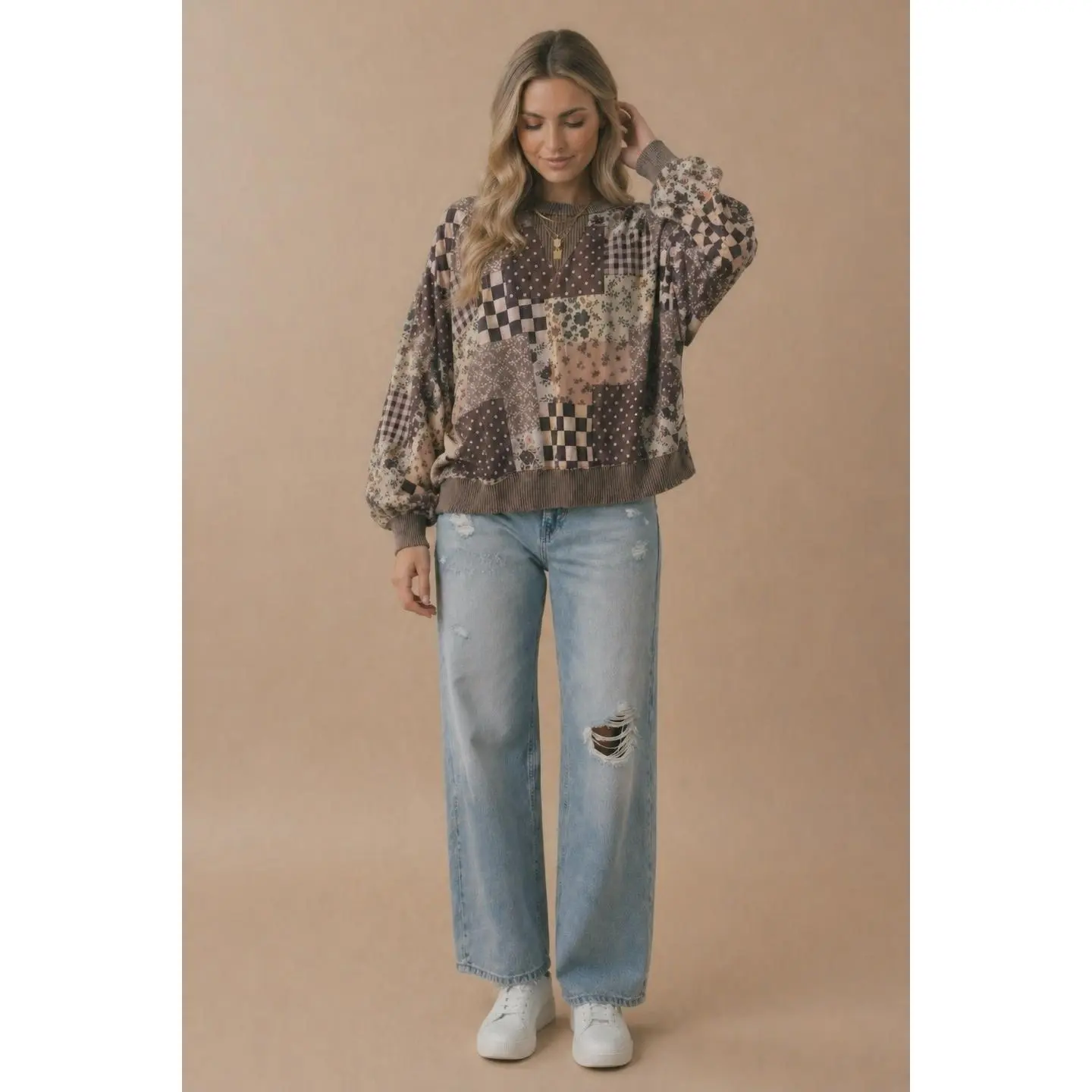 Patchwork Oversized Pullover Womenswear