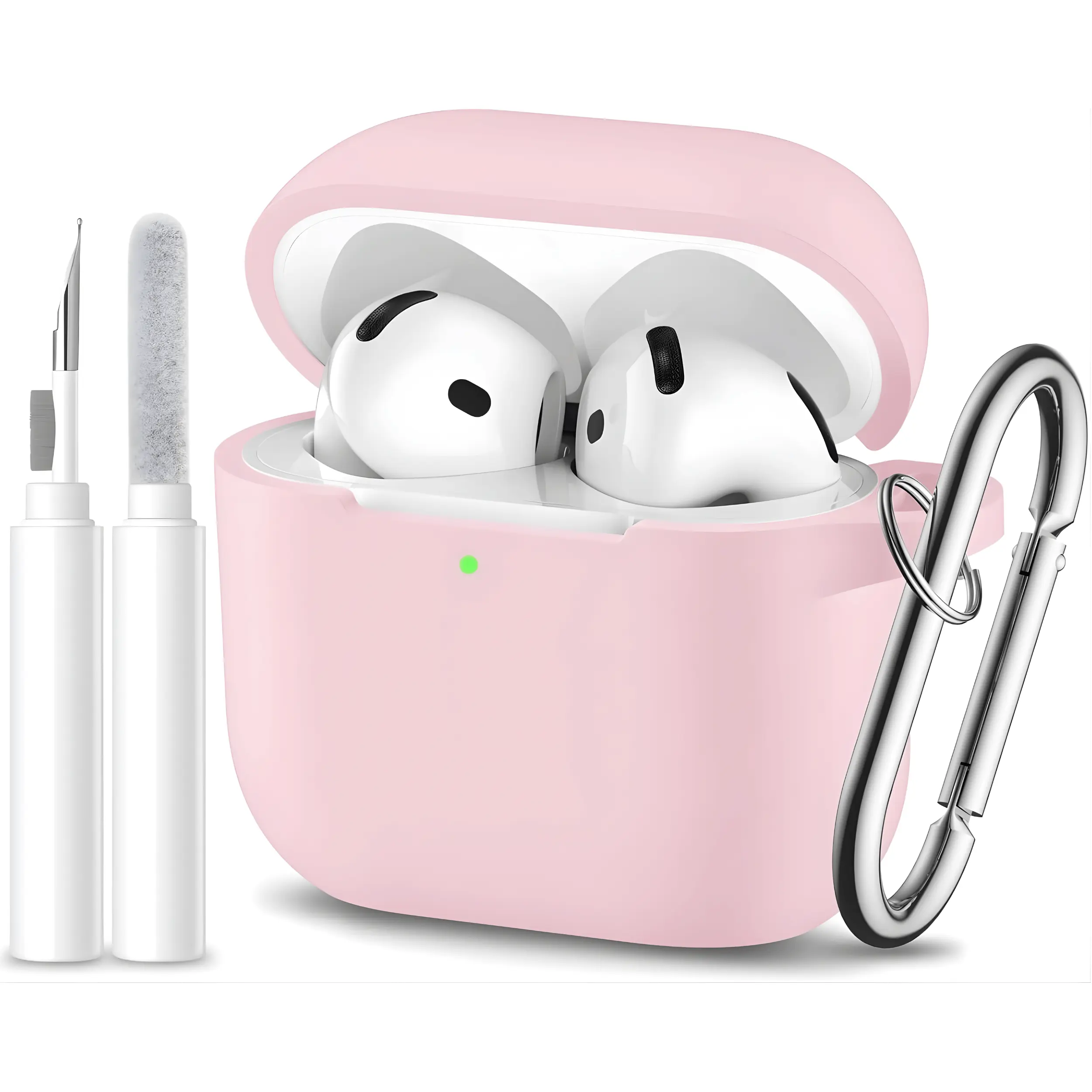 Light Pink Silicone Case for AirPods 4 2024 Soft Protective Cover with Keychain & Cleaning Kit, Shockproof Anti-Scratch Slim Fit Case for Apple AirPods 4th Gen, Portable Cute Accessories