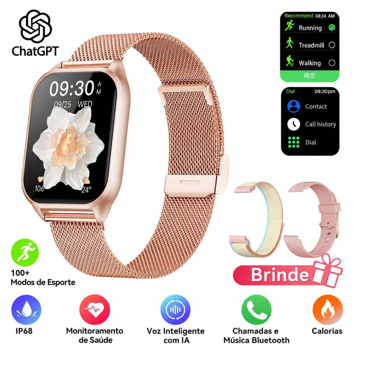 WSQ F34 Stainless Steel Smart Watch for Men & Women, IP68 Waterproof Device, 2.04 HD Touch Screen, ChatGPT AI Voice, 3 Bands, Fitness Tracker with Step Counter, Heart Rate & Sleep Monitor, Bluetooth GPS Wi-Fi Compatible with Android iOS, Black