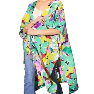Boho Kimono Festival Hippie Duster Umgee Boutique - Colorful Floral Print Long Kimono for Women M/L