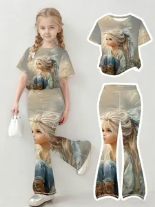 Girls Elegant Temperament T-Shirt Flared Pants Kids Banquet Party Outfit