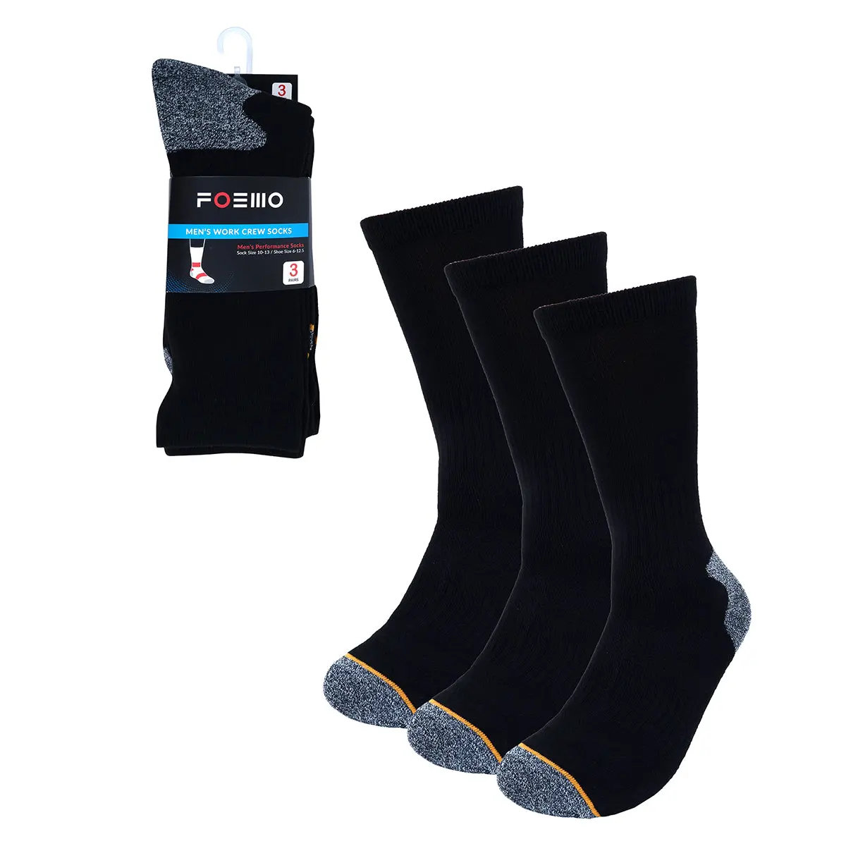 Men's Heavy-Duty Crew Compression Socks - 3 Pairs, Black/Charcoal, Moisture-Wicking, Arch Support, Reinforced Heel, Size 10-13 (Fits Shoe Size 6-12.5), Sporty Socks for Activewear Athletic Use