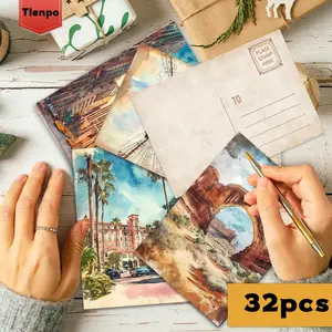 Vintage City Pattern Postcard, 32pcs/set Vintage Postcard, Greeting Card, Wall Decor, Message Card, Postcard, Home Decor, Gift Ideas