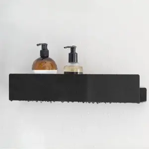 Black Shower Shelf, farmhouse bathroom shelf, floating shelves, minimalist, industrial, shower caddy alternative, matt metal, dabstory DOCIA