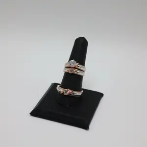 14K Gold Wedding Ring Trio 3 Tone Gold with Moissoniate Elegant Rings for Women