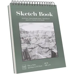 Sketch Book 9x12, Drawing Paper Pad-68lb/100gsm, Top Spiral Sketchbook Hardcover, 100 Sheets Sketch Pad for  Classroom Art Supplies for Adults-Sketchpad for Drawing, Illustration & Art Stuff