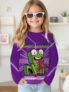 Unspeakable Frog Digital Printing Long-sleeved Crew Neck Drop-shoulder Sweatshirt Top T-shirt, Long-sleeved T-shirt Clothing for Girls in Spring and Autumn, 100% Polyester, The Best Gift for Girls