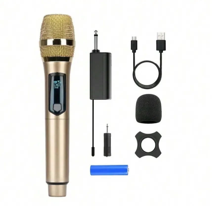 Wireless Microphone, USB Rechargeable Wireless Microphone, Portable Handheld Microphone for Karaoke Singing, Speech, Recording, Wedding, Church, PA System