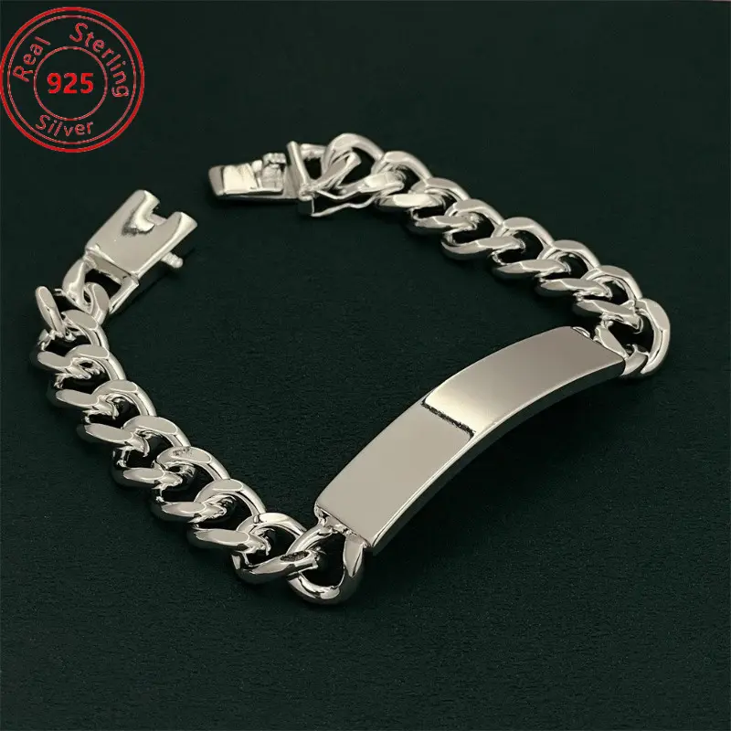 S925 Silver Geometric Cuban Link Bangle for Men & Women, Elegant Chain Bracelet, Ideal Gift for Christmas & Valentine's Day, Adults, Unisex, 925 Real Silver Bracelets & Bangles, Cuban Link Bracelets & Bangles