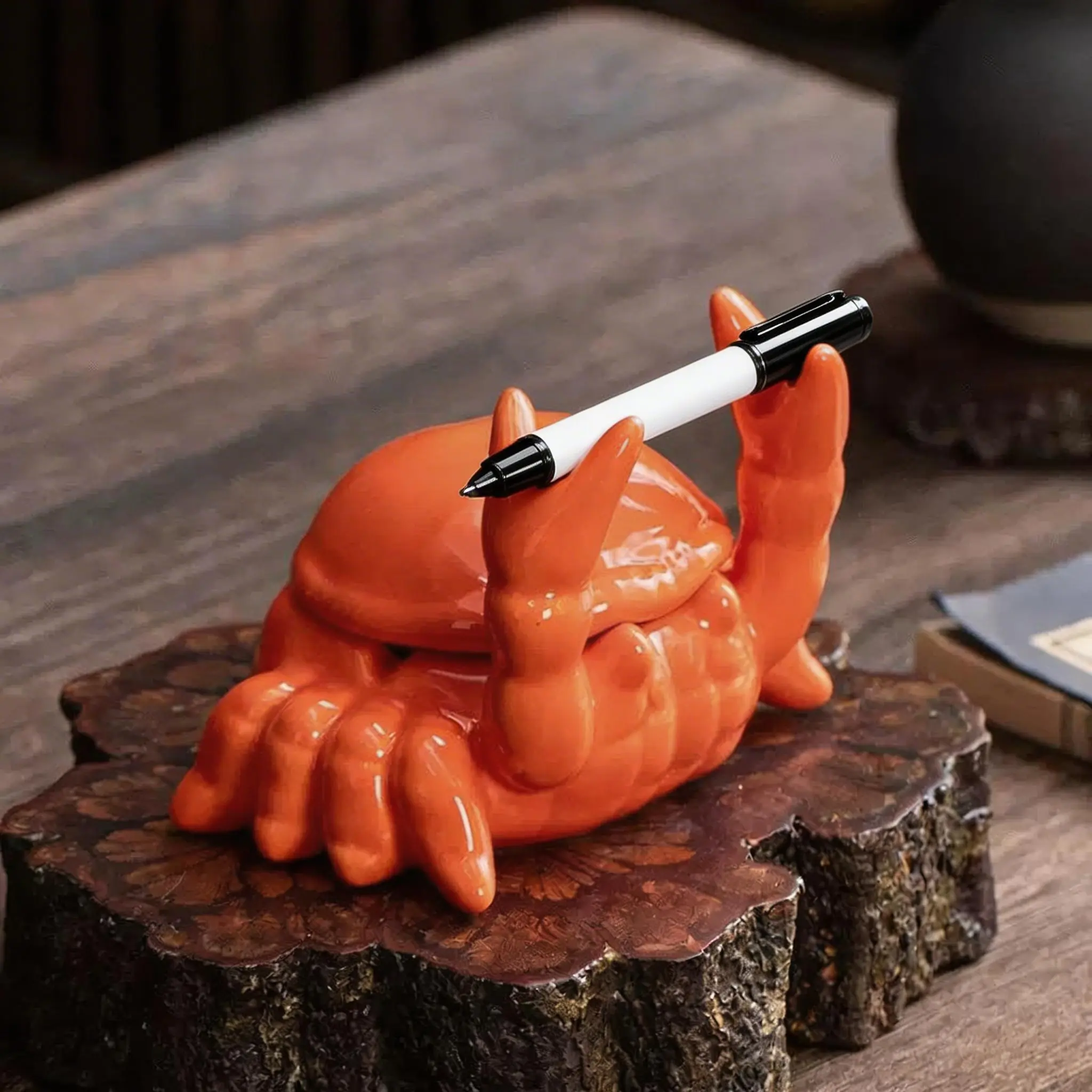 Crab Motif Plastic Resin Figurine Statue - Collectible Home Decor Ornament, Multi-Use Key & Ring Holder, Office Desktop Accent, Multi-Use Holder