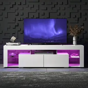 63 Inch Modern LED TV Stand, Entertainment Center TV Console with 2 Storage Drawers, Heavy Duty Media Cabinet Fits 60-70 Inch TV, Multi-Functional Home Furniture for Living Room Bedroom Decor