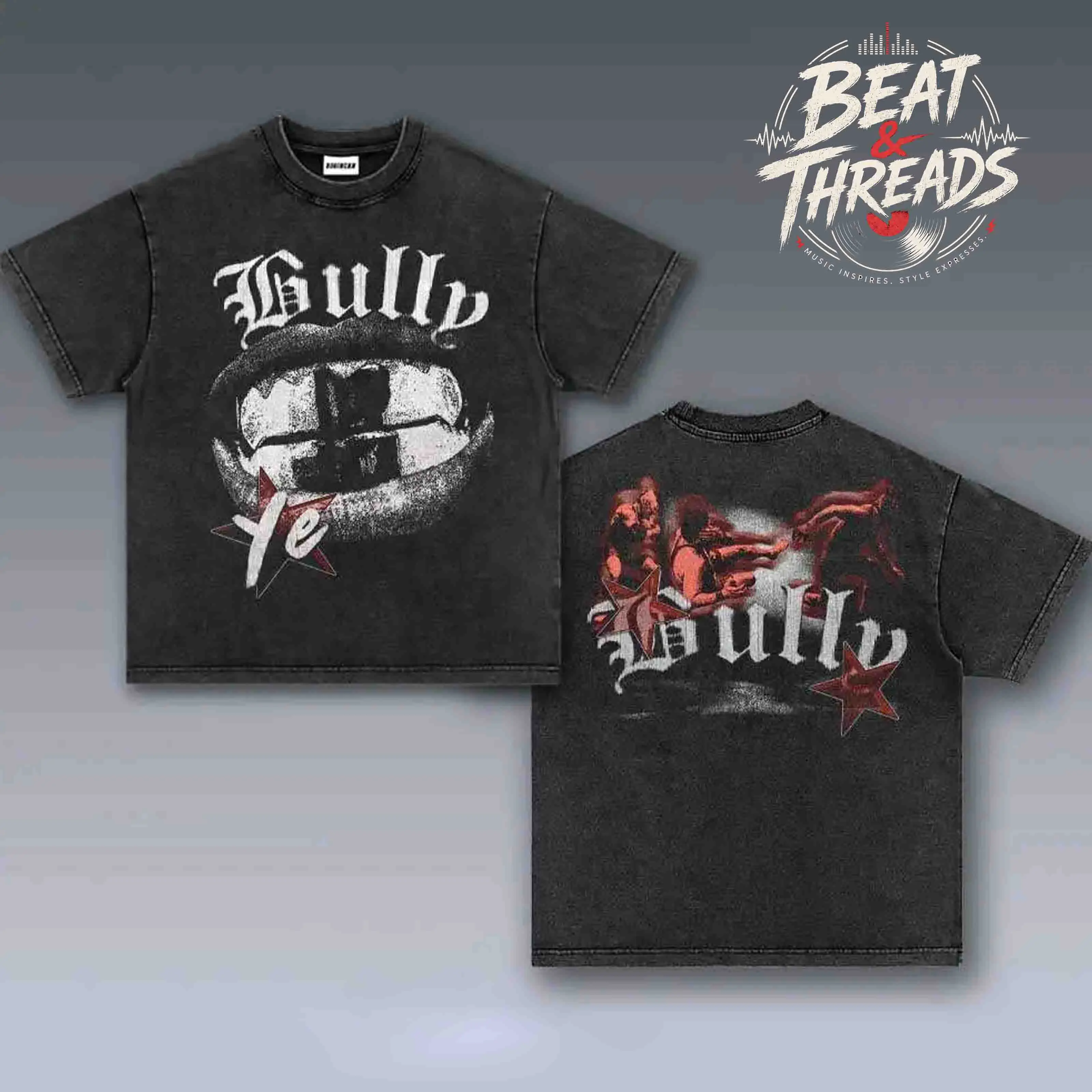 [ Beat & Threads ] YE Bully Album Inspired Tracklist Graphic Premium Acid Washed Cotton T-Shirt, Vintage Hip-Hop Streetwear Tee, Washed Black Oversized Heavyweight Shirt for Rap Music Fans, Concert Outfit, Unisex Graphic Tee, Soft Breathable Cotton