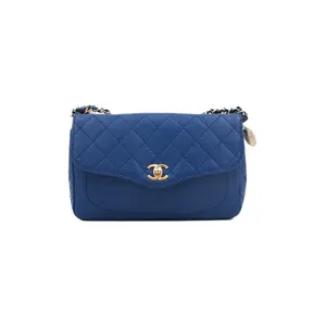 Pre-owned CHANEL Leather Shoulder Bags Electric Blue Medium Flap Chain Bag JM AM88