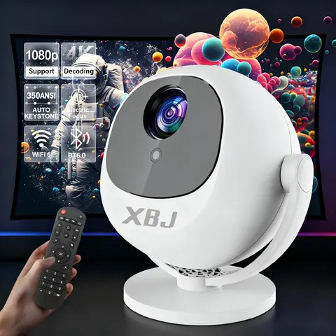 XBJ High Definition Portable Projector, 350ANSI Lumens, 2.4/5G WiFi, 360° Projection, Electric Focus, Bluetooth 6.0, 150-in Screen, Built-In Audio, Android, Touchscreen Control, Floor Mount Compatible, Projector for Bedroom Home Use Outdoor Movie Ready