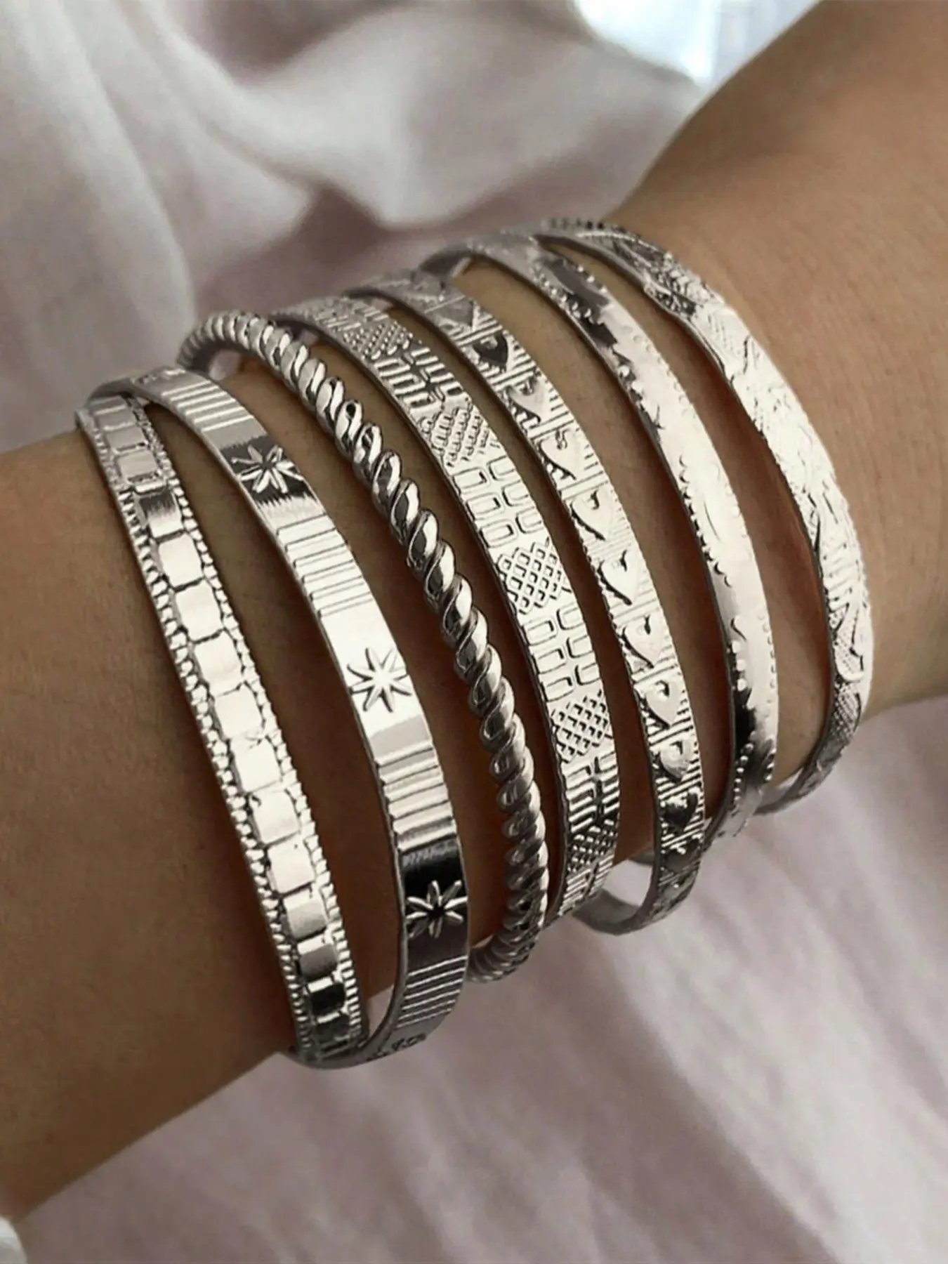 Women's Punk Style Cuff Bangle, Fashionable Open Bangle for Women & Girls, Trendy All-match & Exquisite Jewelry for Birthday Gift, Layered Bracelet Set, Trendy Stack Bangle, Cuff Bangle Set, Bracelet Sets