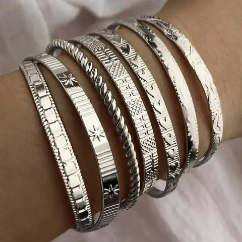 Women's Punk Style Cuff Bangle, Fashionable Open Bangle for Women & Girls, Trendy All-match & Exquisite Jewelry for Birthday Gift, Layered Bracelet Set, Trendy Stack Bangle, Cuff Bangle Set, Bracelet Sets, Cuff Bangles Bracelets