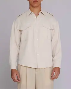 “Jones” Safari Shirt in Natural Satin