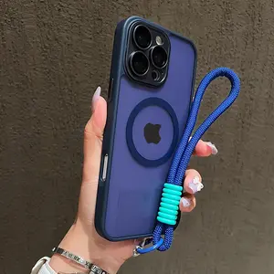 A portable Yadun magnetic fine hole wrist strap, matte phone case, Casing - shockproof, magnetic wireless charging, glass camera lens protection, phone accessories for iPhone 17 16 15 14 13 12 11 Plus Pro Max
