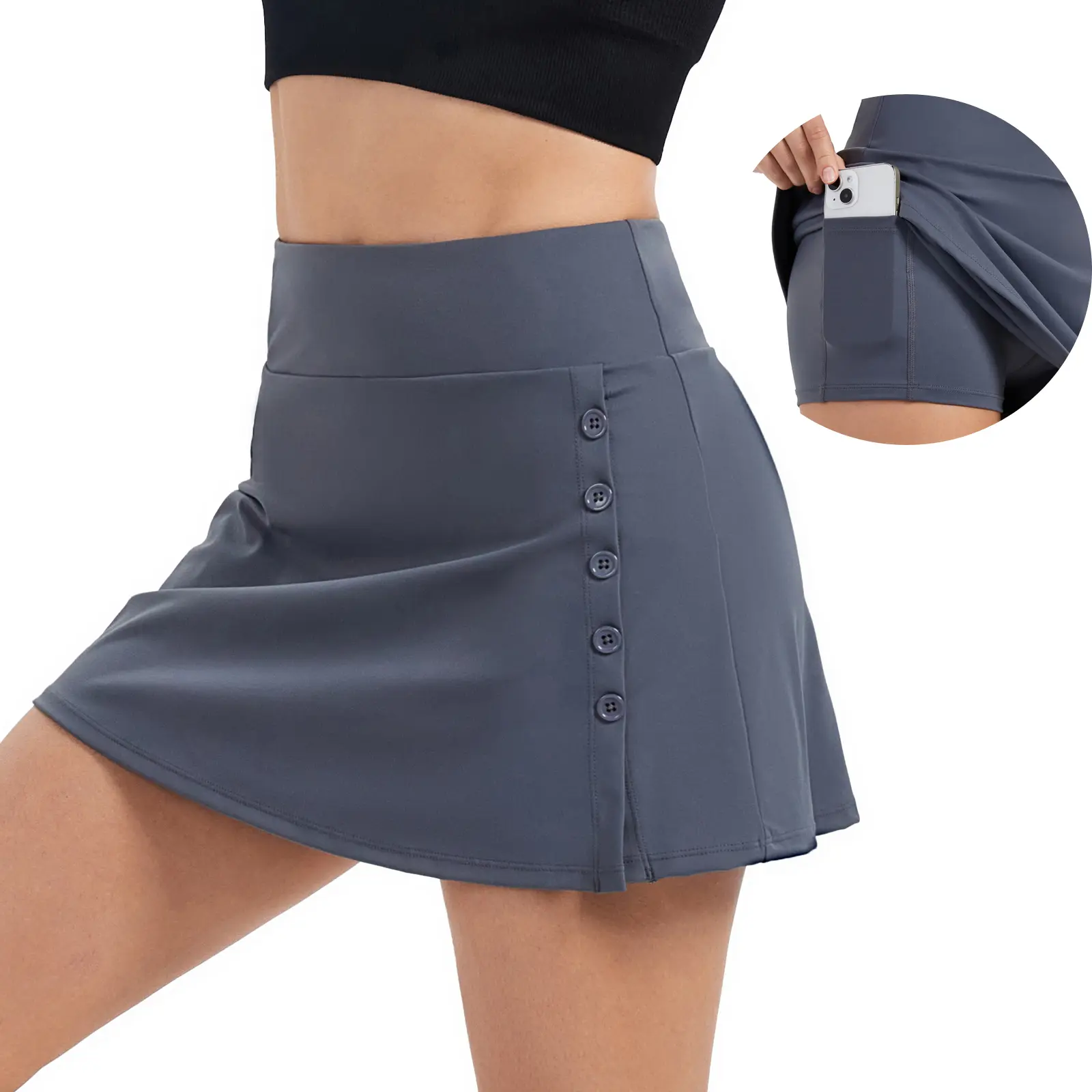 Women's Athletic Skort with Pockets - 2-in-1 Shorts Tennis Skirt for Golf & Workout, Cute Pencil Skirt with Slit, Summer Sports Apparel