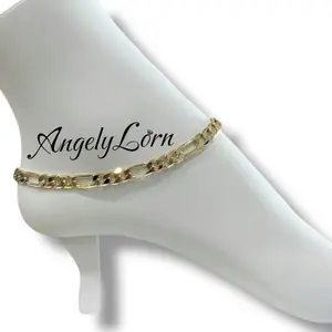 Tobilleras figaro 5mm size 10 ajustable Oro Laminado 14k Alta Cálidad