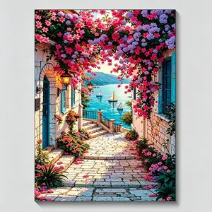 Full Drill Diamond Art Kit for Adults, Sunset Sea & Flower Path Canvas, DIY Mosaic Embroidery for Home Wall Decoration, Gift for Craft Lovers