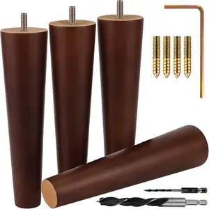 Premium Walnut Wood Furniture Legs (Full Install Kit) - Pick Your Size and Color
